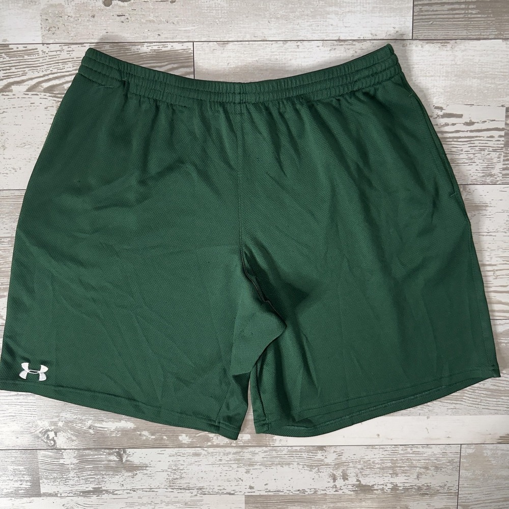 Under Armour Shorts Mens XL Green 9 Inseam Mesh Athletic Drawstring Gym Training